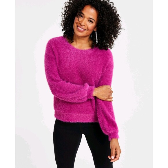 I.n.c. International Concepts Eyelash-Knit Fuzzy Sweater Burnished Berry Size L - Picture 1 of 10